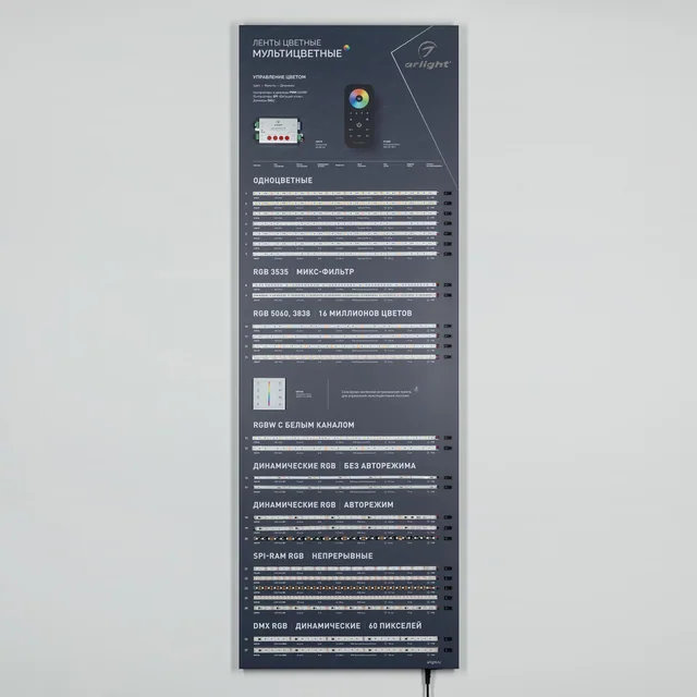 Стенд Ленты Мультицветные RGB RT-LUX-E4-1760x600mm (v.2, DB 3мм, пленка, подсветка) (Arlight, -), артикул 000908(1)