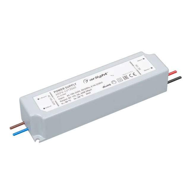 Блок питания ARPV-LV12060 (12V, 5.0A, 60W) (Arlight, IP67 Пластик, 2 года), артикул 011000