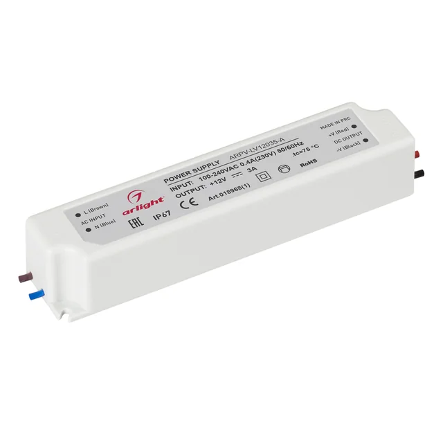 Блок питания ARPV-LV12035-A (12V, 3.0A, 36W) (Arlight, IP67 Пластик, 3 года), артикул 018968(1)