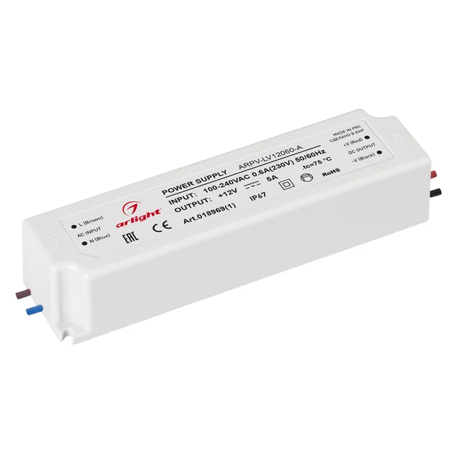 Блок питания ARPV-LV12060-A (12V, 5.0A, 60W) (Arlight, IP67 Пластик, 3 года), артикул 018969(1)