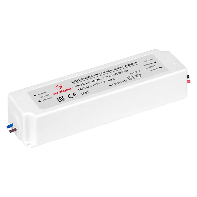 Блок питания ARPV-LV12100-A (12V, 8.3A, 100W) (Arlight, IP67 Пластик, 3 года), артикул 018970(1)
