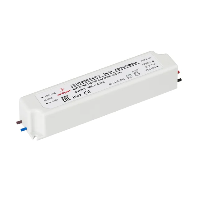 Блок питания ARPV-LV48035-A (48V, 0.8A, 36W) (Arlight, IP67 Пластик, 3 года), артикул 019503(1)