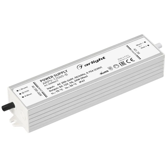 Блок питания ARPV-12060-B (12V, 5.0A, 60W) (Arlight, IP67 Металл, 3 года), артикул 020006(1)