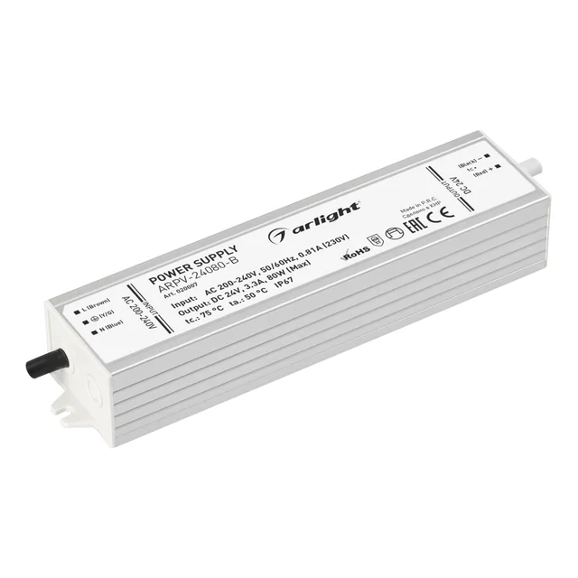 Блок питания ARPV-24080-B (24V, 3.3A, 80W) (Arlight, IP67 Металл, 3 года), артикул 020007