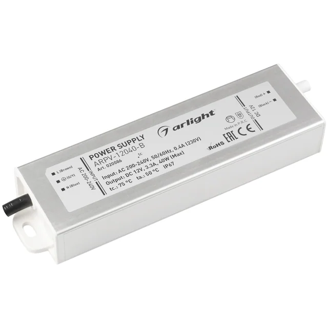 Блок питания ARPV-12040-B (12V, 3.3A, 40W) (Arlight, IP67 Металл, 3 года), артикул 020086