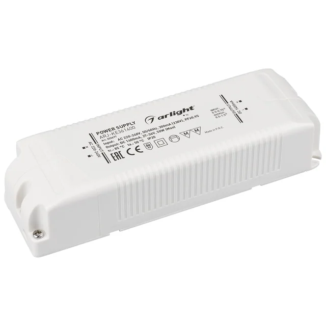 Блок питания ARJ-KE361400 (50W, 1400mA, PFC) (Arlight, IP20 Пластик, 5 лет), артикул 020677
