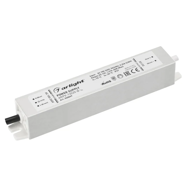 Блок питания ARPV-12020-B (12V, 1.7A, 20W) (Arlight, IP67 Металл, 3 года), артикул 020847
