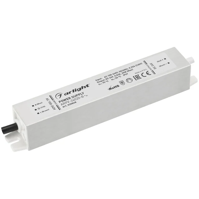 Блок питания ARPV-24020-B (24V, 0.8A, 20W) (Arlight, IP67 Металл, 3 года), артикул 020848