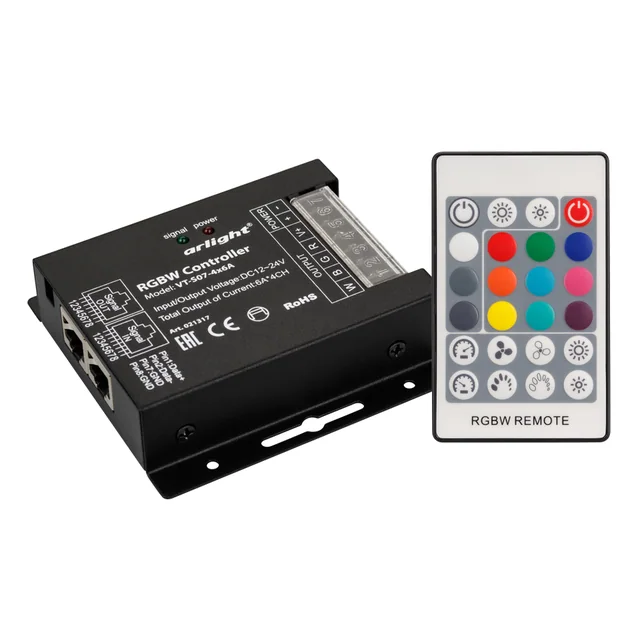 Контроллер VT-S07-4x6A (12-24V, ПДУ 24 кн, RF) (Arlight, IP20 Металл, 3 года), артикул 021317