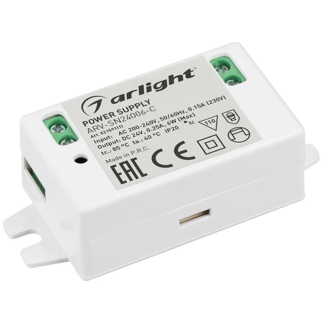 Блок питания ARV-SN24006-C (24V, 0.25A, 6W) (Arlight, IP20 Пластик, 3 года), артикул 021591(1)