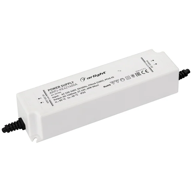 Блок питания ARPJ-KE421400A (60W, 1400mA, PFC) (Arlight, IP65 Пластик, 5 лет), артикул 021904