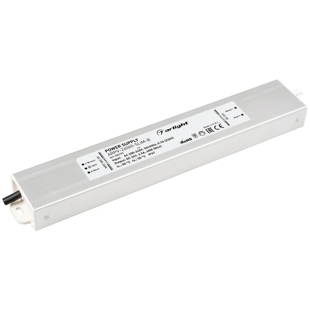 Блок питания ARPV-24060-SLIM-B (24V, 2.5A, 60W) (Arlight, IP67 Металл, 3 года), артикул 022193