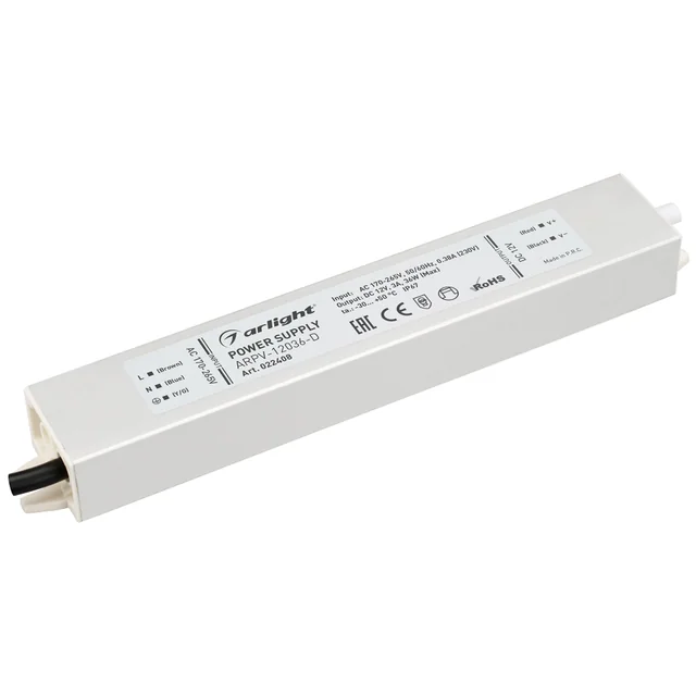 Блок питания ARPV-12036-D (12V, 3.0A, 36W) (Arlight, IP67 Металл, 3 года), артикул 022408
