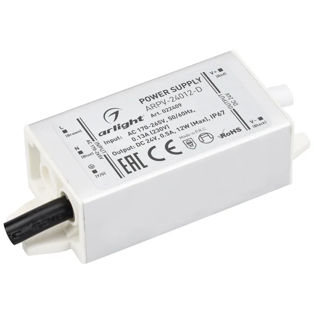 Блок питания ARPV-24012-D (24V, 0.5A, 12W) (Arlight, IP67 Металл, 3 года), артикул 022409