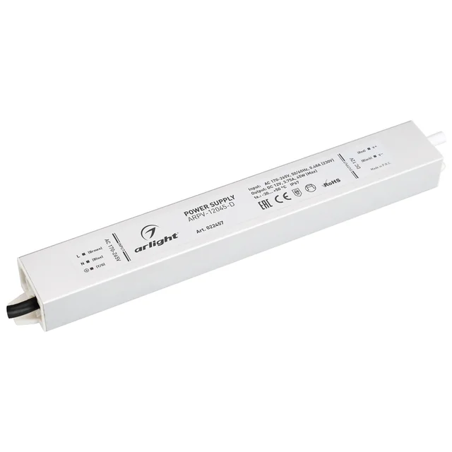 Блок питания ARPV-12045-D (12V, 3.8A, 45W) (Arlight, IP67 Металл, 3 года), артикул 022457