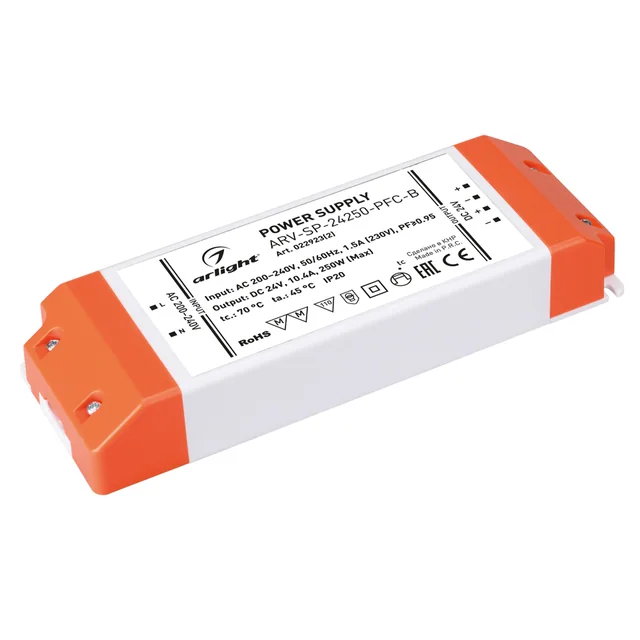 Блок питания ARV-SP-24250-PFC-B (24V, 10.4A, 250W) (Arlight, IP20 Пластик, 5 лет), артикул 022923(2)