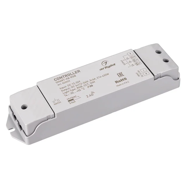 Контроллер SMART-K8-RGB (12-24V, 3x6A, 2.4G) (Arlight, IP20 Пластик, 5 лет), артикул 023023