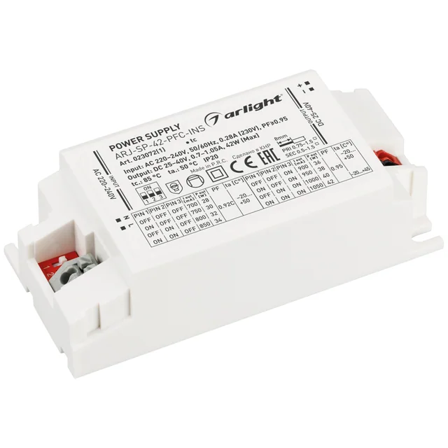 Блок питания ARJ-SP-42-PFC-INS (42W, 25-40V, 0.7-1.05A) (Arlight, IP20 Пластик, 5 лет), артикул 023072(1)