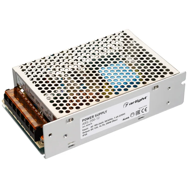 Блок питания ARS-200-12 (12V, 16.7A, 200W) (Arlight, IP20 Сетка, 2 года), артикул 023610