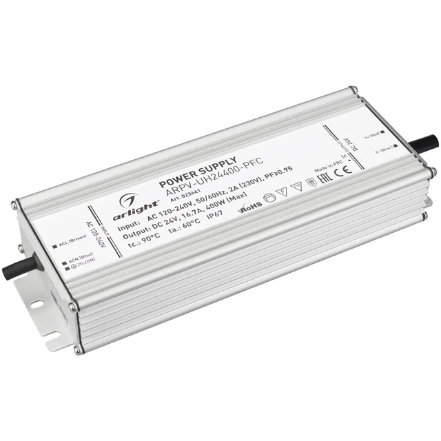 Блок питания ARPV-UH24400-PFC (24V, 16.7A, 400W) (Arlight, IP67 Металл, 7 лет), артикул 023641