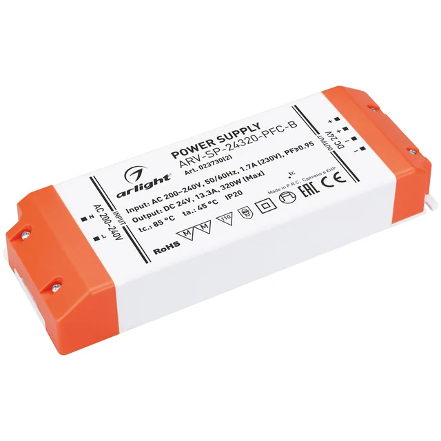 Блок питания ARV-SP-24320-PFC-B (24V, 13.3A, 320W) (Arlight, IP20 Пластик, 5 лет), артикул 023730(2)