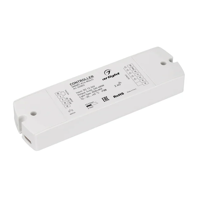 Контроллер SMART-K14-MULTI (12-24V, 5x4A, RGB-MIX, 2.4G) (Arlight, IP20 Пластик, 5 лет), артикул 023822