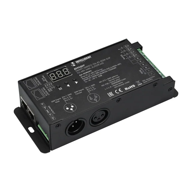 INTELLIGENT ARLIGHT Декодер SMART-DMX512-104-83-RDM-SUF (12-48V, 4x8A, XLR3/RJ45) (IARL, IP20 Металл, 5 лет), артикул 023823(1)