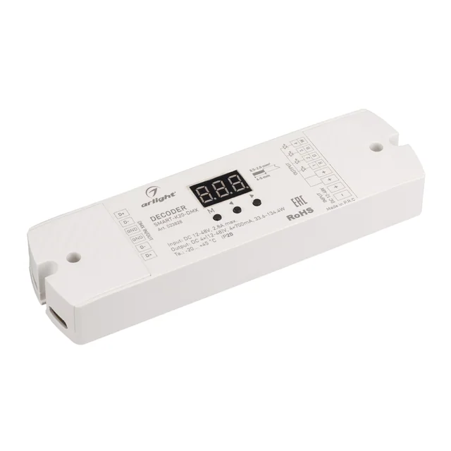 Декодер SMART-K20-DMX (12-48V, 4x700mA) (Arlight, IP20 Пластик, 5 лет), артикул 023828