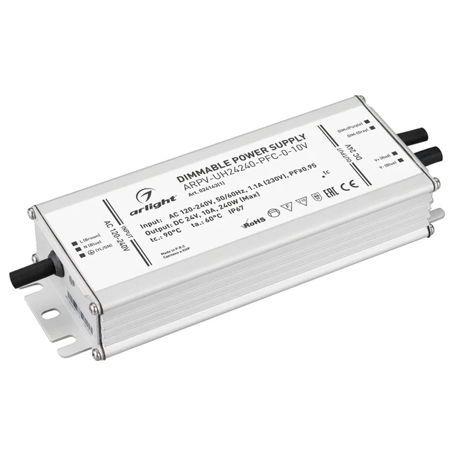 Блок питания ARPV-UH24240-PFC-0-10V (24V, 10.0A, 240W) (Arlight, IP67 Металл, 7 лет), артикул 024143(1)