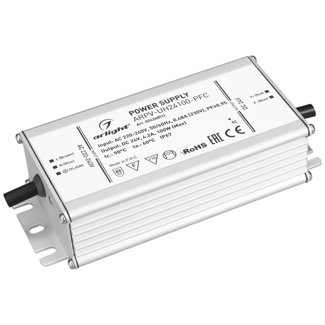 Блок питания ARPV-UH24100-PFC (24V, 4.2A, 100W) (Arlight, IP67 Металл, 7 лет), артикул 024268(1)