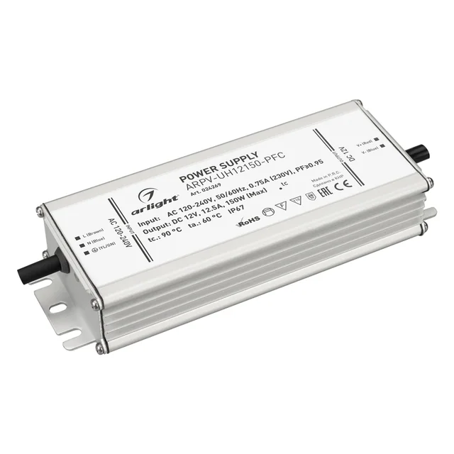 Блок питания ARPV-UH12150-PFC (12V, 12.5A, 150W) (Arlight, IP67 Металл, 7 лет), артикул 024269