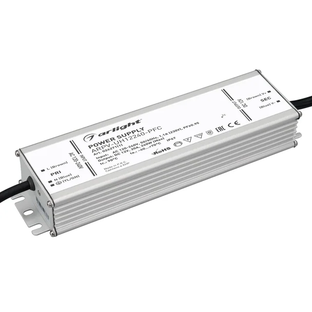 Блок питания ARPV-UH12240-PFC (12V, 20.0A, 240W) (Arlight, IP67 Металл, 7 лет), артикул 024271(1)