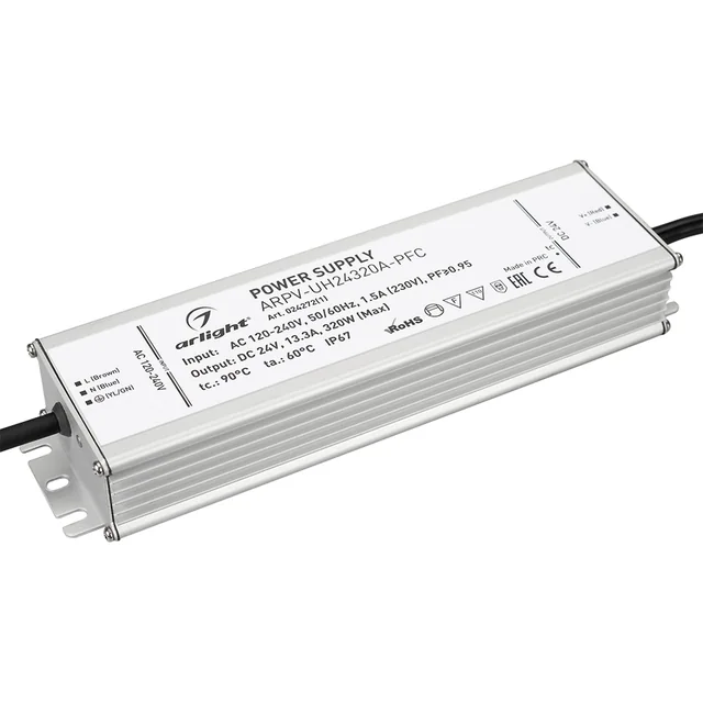 Блок питания ARPV-UH24320A-PFC (24V, 13.3A, 320W) (Arlight, IP67 Металл, 7 лет), артикул 024272(1)