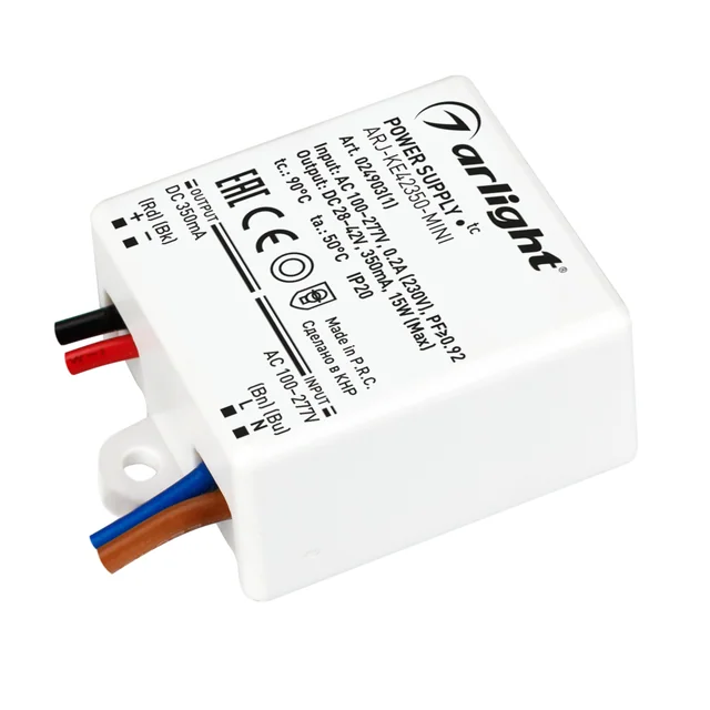 Блок питания ARJ-KE42350-MINI (15W, 350mA, PFC) (Arlight, IP20 Пластик, 5 лет), артикул 024903(1)