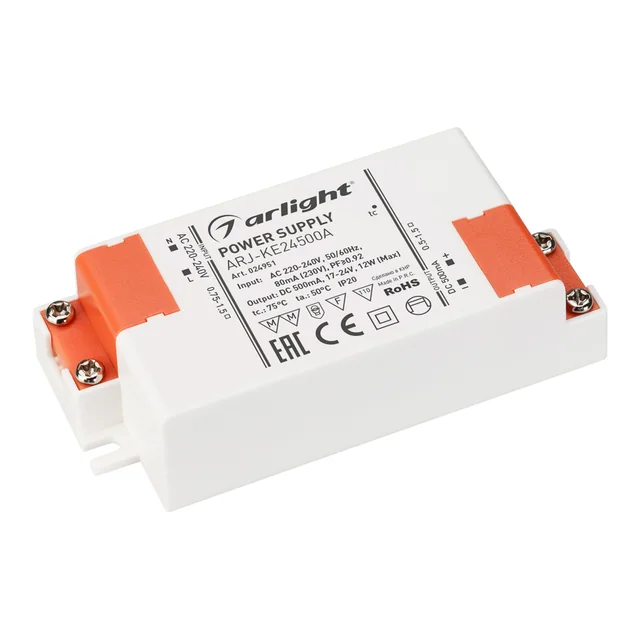 Блок питания ARJ-KE24500A (12W, 500mA, PFC) (Arlight, IP20 Пластик, 5 лет), артикул 024951