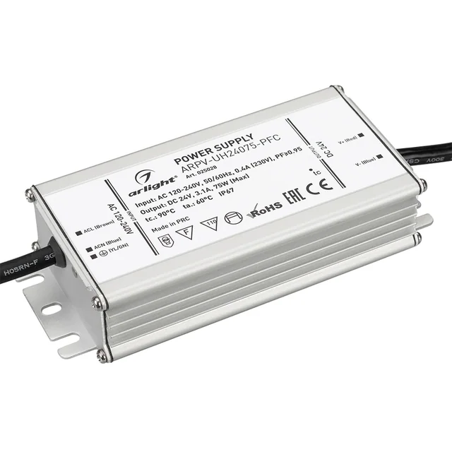 Блок питания ARPV-UH24075-PFC (24V, 3.1A, 75W) (Arlight, IP67 Металл, 7 лет), артикул 025028