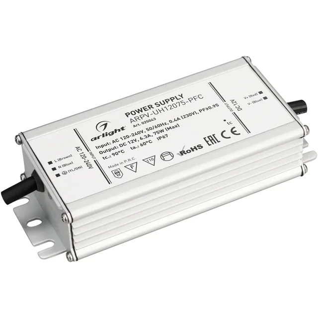 Блок питания ARPV-UH12075-PFC (12V, 6.3A, 75W) (Arlight, IP67 Металл, 7 лет), артикул 025043