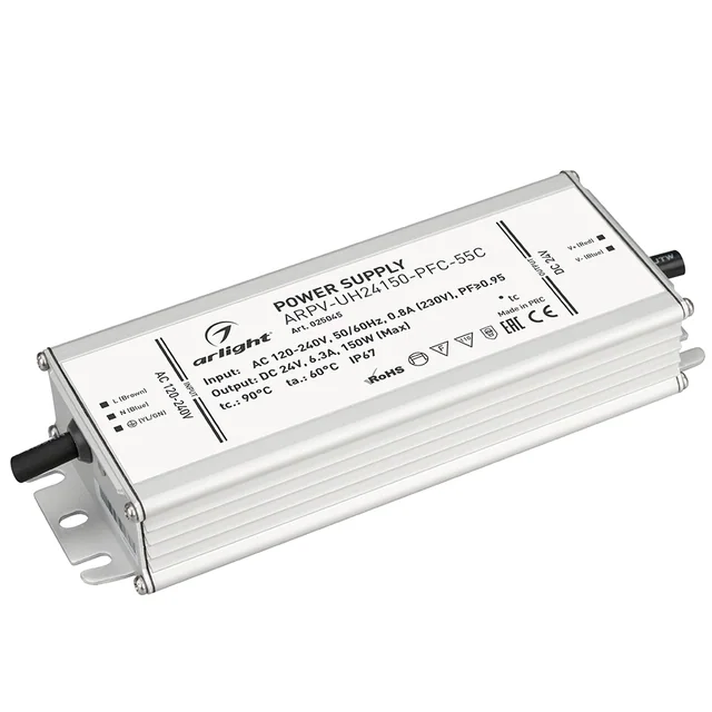 Блок питания ARPV-UH24150-PFC-55C (24V, 6.3A, 150W) (Arlight, IP67 Металл, 5 лет), артикул 025045