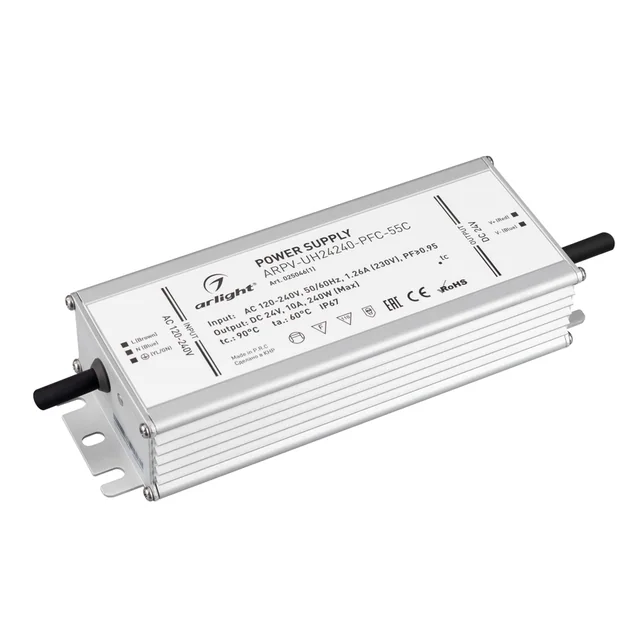 Блок питания ARPV-UH24240-PFC-55C (24V, 10.0A, 240W) (Arlight, IP67 Металл, 5 лет), артикул 025046(1)