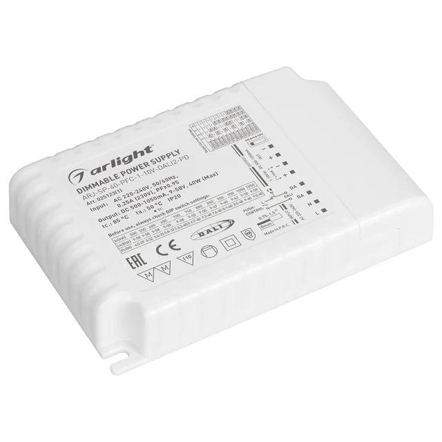 Блок питания ARJ-SP-40-PFC-1-10V-DALI2-PD (40W, 500-1050mA) (Arlight, IP20 Пластик, 5 лет), артикул 025123(1)