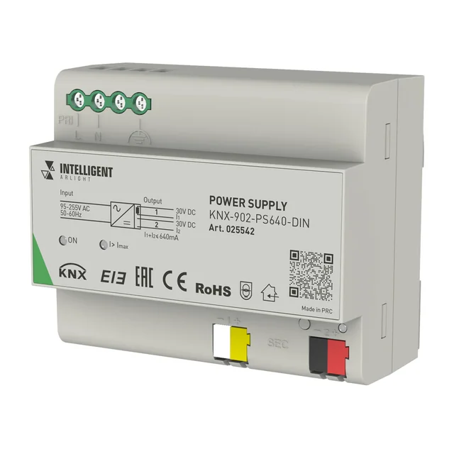 INTELLIGENT ARLIGHT Блок питания шины KNX-902-PS640-DIN (230V, 640mA) (IARL, IP20 Пластик, 2 года), артикул 025542