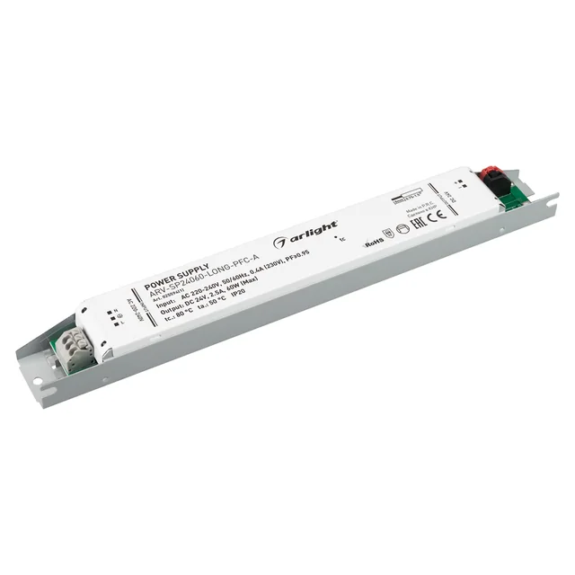 Блок питания ARV-SP24060-LONG-PFC-A (24V, 2.5A, 60W) (Arlight, IP20 Металл, 5 лет), артикул 025594(1)