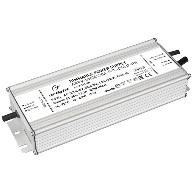 Блок питания ARPV-UH24320A-PFC-DALI2-PH (24V, 13.3A, 320W) (Arlight, IP67 Металл, 7 лет), артикул 025654(2)