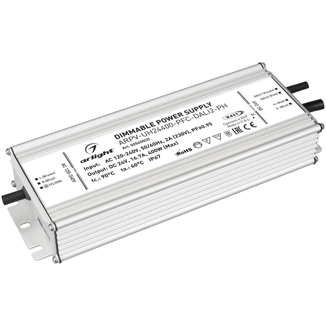 Блок питания ARPV-UH24400-PFC-DALI2-PH (24V, 16.7A, 400W) (Arlight, IP67 Металл, 7 лет), артикул 025655(2)