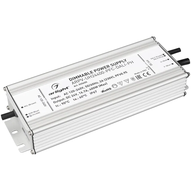 Блок питания ARPV-UH24400-PFC-DALI-PH (24V, 16.7A, 400W) (Arlight, IP67 Металл, 7 лет), артикул 025655