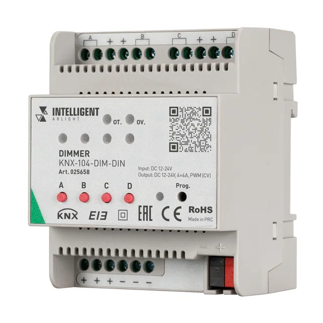 INTELLIGENT ARLIGHT Диммер KNX-104-DIM-DIN (12-24V, 4x4A) (IARL, IP20 Пластик, 2 года), артикул 025658