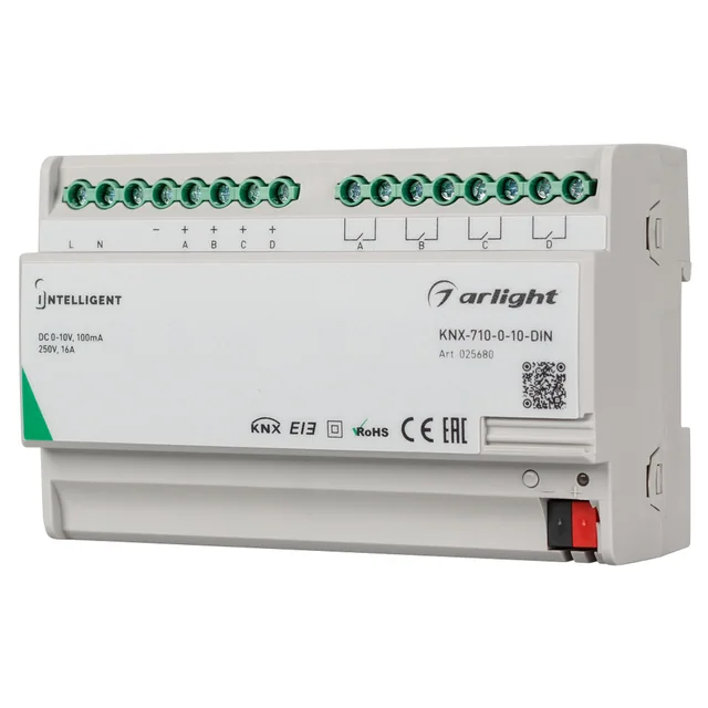 INTELLIGENT ARLIGHT Конвертер KNX-710-0-10-DIN (230V, 4x0/1-10, 4x16A) (IARL, IP20 Пластик, 2 года), артикул 025680