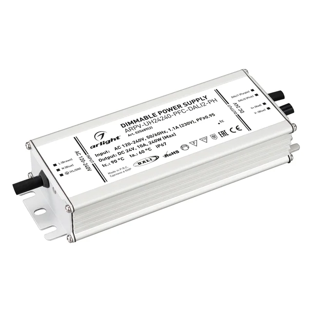 Блок питания ARPV-UH24240-PFC-DALI2-PH (24V, 10.0A, 240W) (Arlight, IP67 Металл, 7 лет), артикул 025689(2)