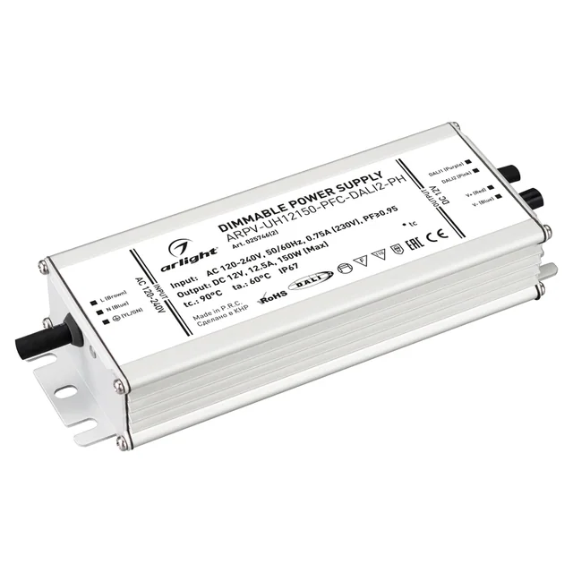Блок питания ARPV-UH12150-PFC-DALI2-PH (12V, 12.5A, 150W) (Arlight, IP67 Металл, 7 лет), артикул 025746(2)