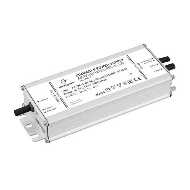 Блок питания ARPV-UH12150-PFC-0-10V (12V, 12.5A, 150W) (Arlight, IP67 Металл, 7 лет), артикул 025747
